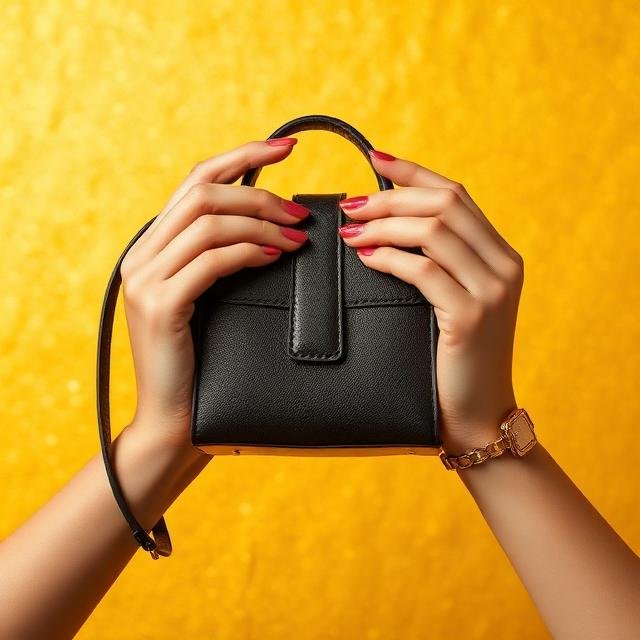 Small tote bag in ornage background held up with hands