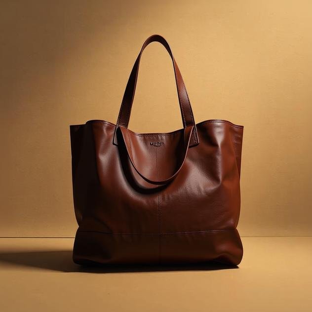 Brown tote bag in a light brown background