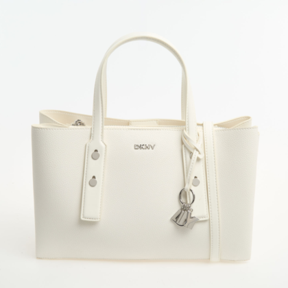 Cute white tote bag in a cream background